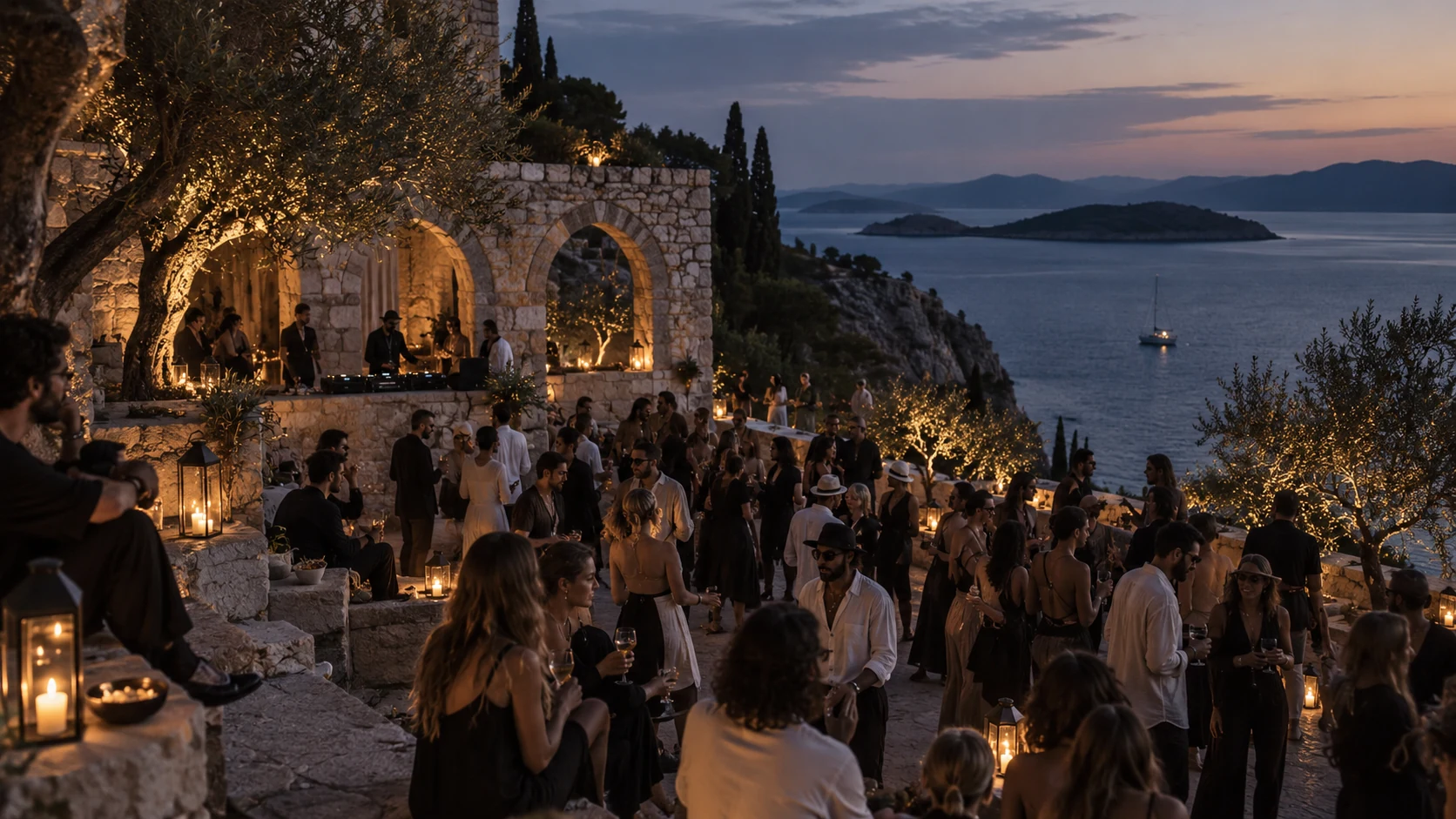 Intimate evening gathering on the Adriatic